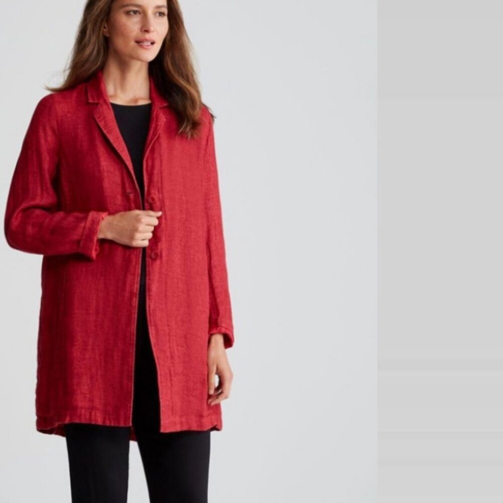 Eileen Fisher Organic Linen Doubleweave Jacket Red XL